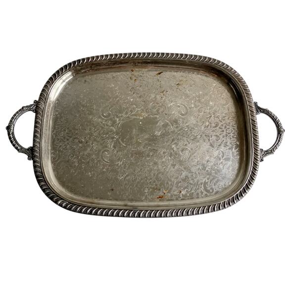 Vintage Leonard Silver Serving Tray Footed Side Handles Festive Holiday Platter - Picture 4 of 13